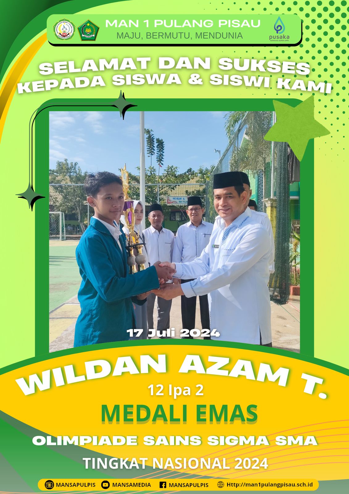 Wildan Azam T Meraih Medali Emas (Juara 1) Olimpiade Sains Sigma SMA
